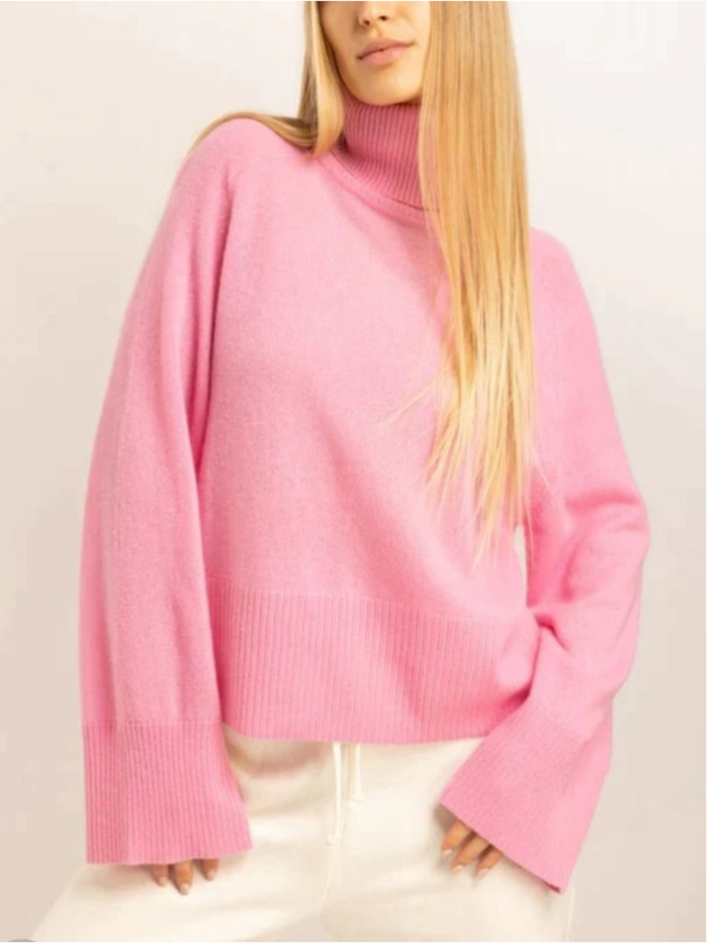 CRUSH Pink Cashmere Cropped Turtleneck Sweater Wide Sleeves S